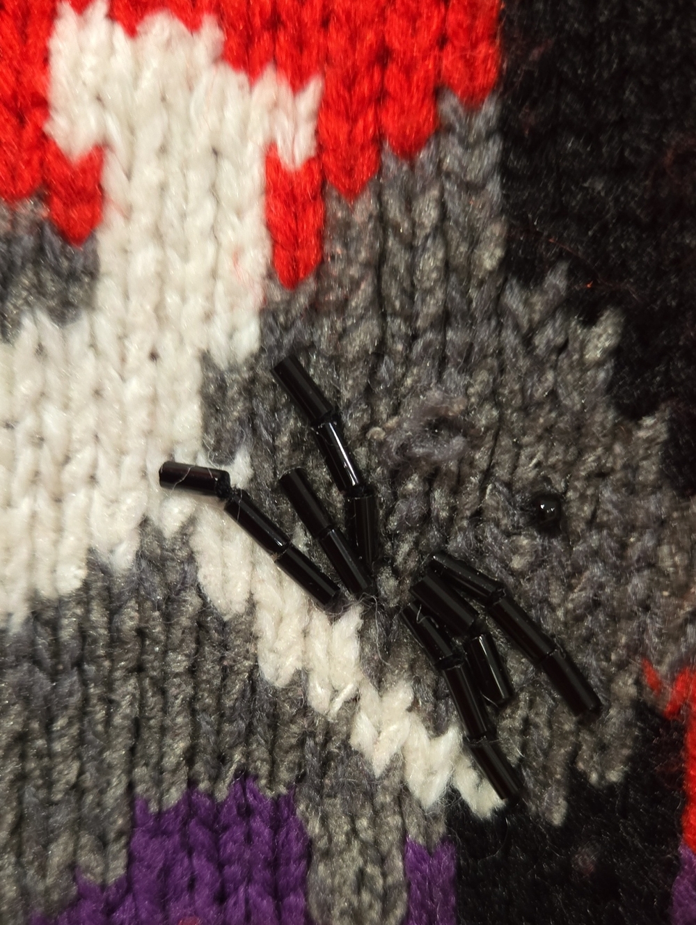 Retro 80's /90's Red Cat-Pattern Turtleneck Beaded Sweater - Picture 7 of 10
